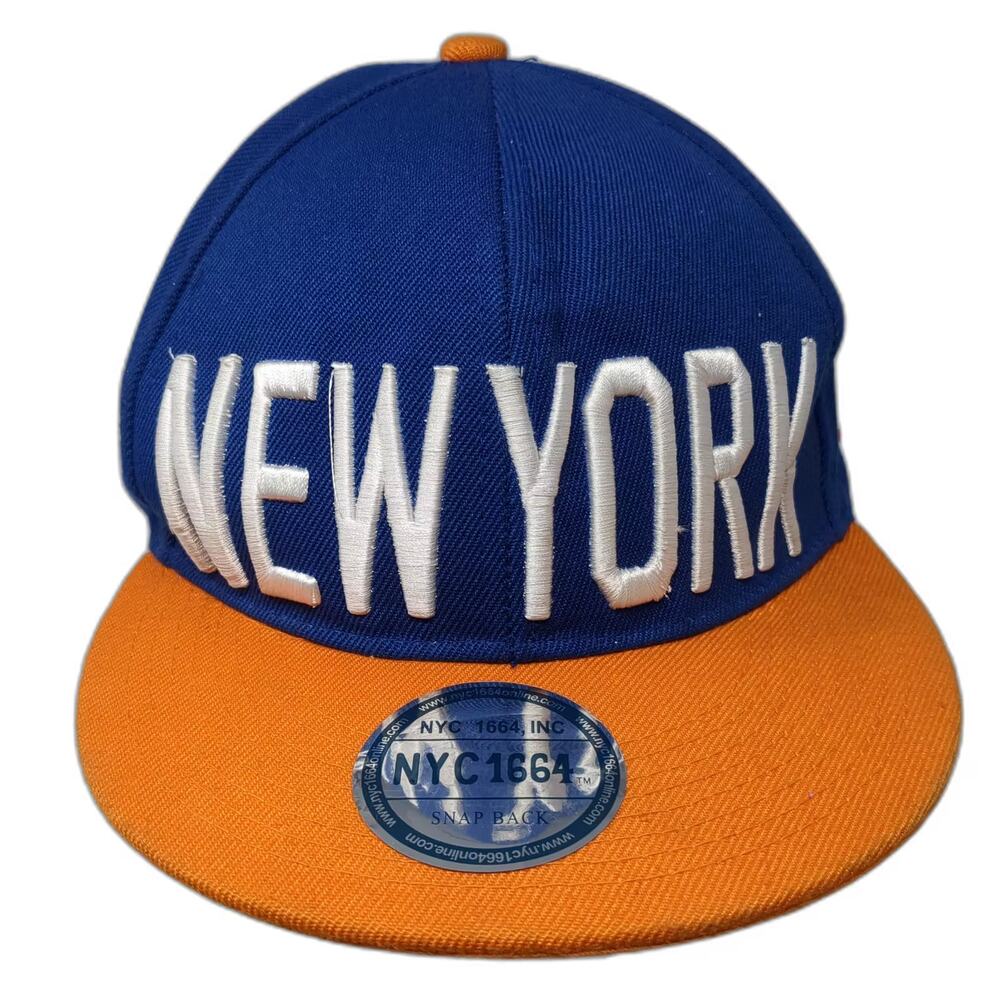 NYC 1664 Snapback Blue Orange OS Hat New York City 3D Embroidered Flat Brim